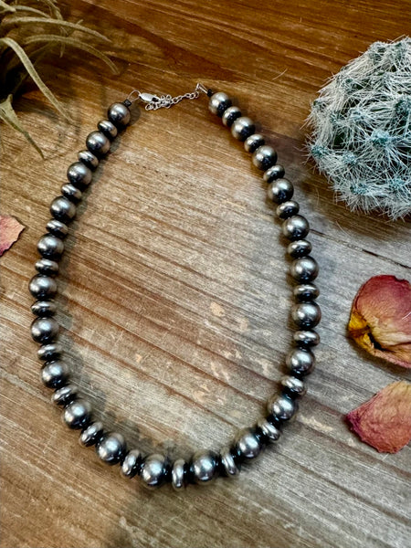 14 inch Choker 10 mm and 10 mm Saucer Sterling Silver Pearls Necklace