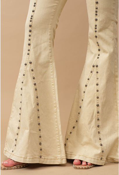 Antique Gold Metal Studs Flared Jeans