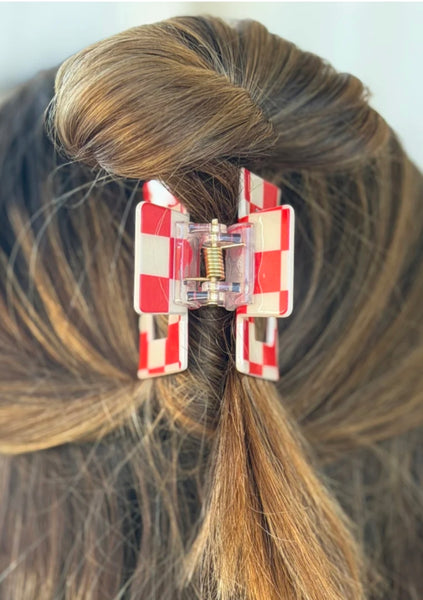 Mini Checked Funky Red Clip