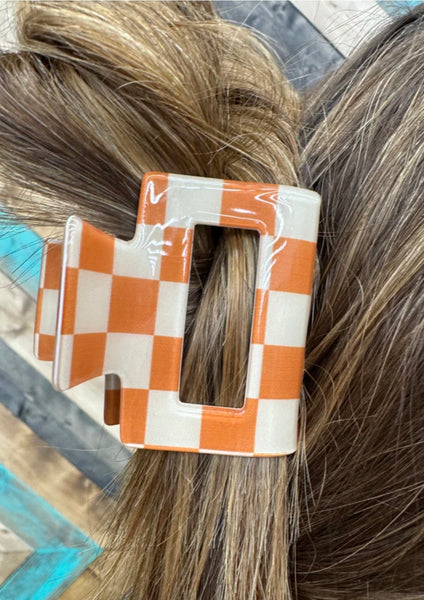 Mini Checked Funky Orange Clip