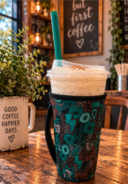 Tattoos in Turquoise Coffee Koozie