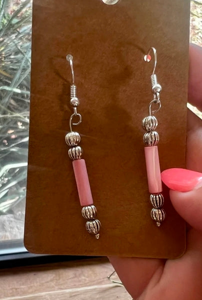 Pink shell dangle earrings - summer small earrings