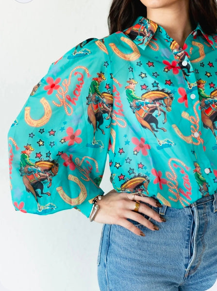 TURQUOISE YEEHAW BLOUSE