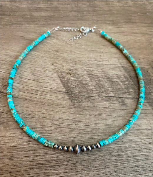 Best Seller Sterling Silver Pearls choker and variscite turquoise
