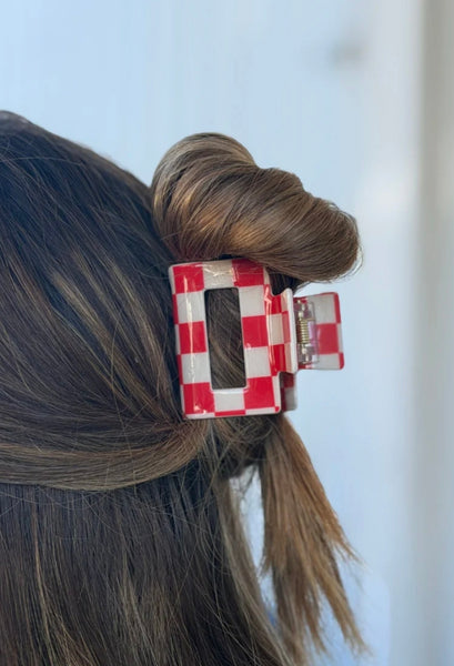 Mini Checked Funky Red Clip