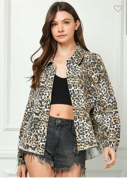 Sparkling Rhinestone Denim Jacket- Leopard