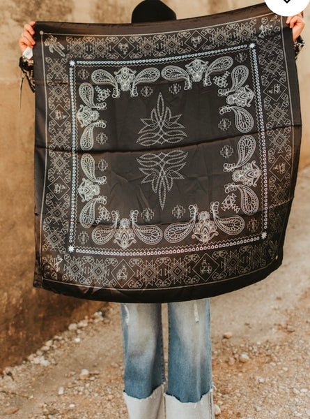 Black Western Paisley Printed Wild Rag