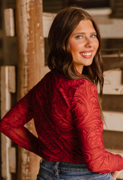 Tooled In Red Mesh Top