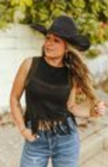 Black Studded Fringe Hem Sleeveless Top