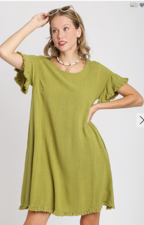 Linen Dress With Pockets - Avocado