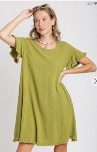 Linen Dress With Pockets - Avocado