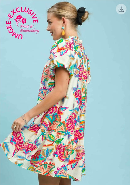 Multicolor Paisley Floral Print Dress - Cream Mix