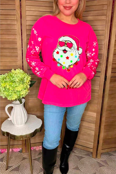 Glitter Christmas Santa Snowflake Prints Long Sleeve