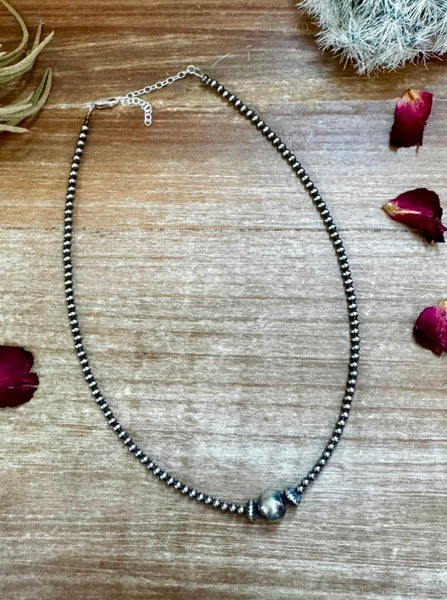 14 inch 3 mm sterling silver pearls choker - 10 mm middle