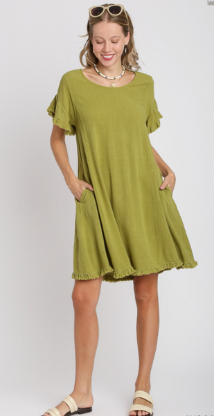 Linen Dress With Pockets - Avocado