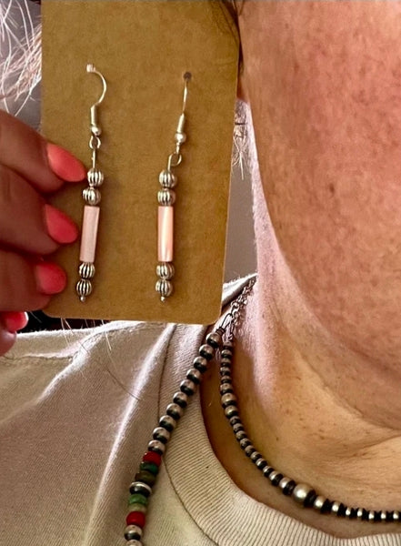 Pink shell dangle earrings - summer small earrings