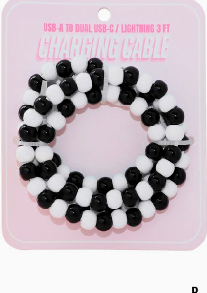 TIk Tok Beaded Dual USB Fast Charging Cable - Multiple Colors