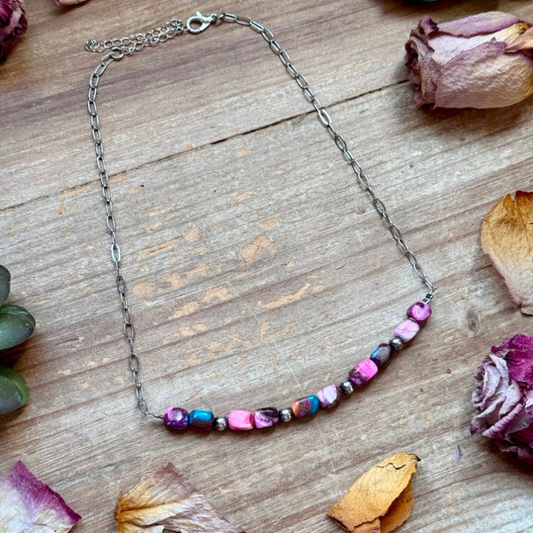Pink Dyed Turquoise Necklace 16 inch