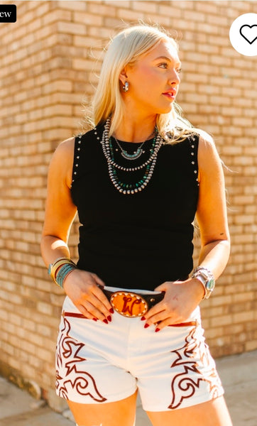 Black Vintage Silver Studded Tank Top