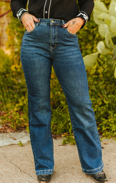 Dark Wash Mid Rise Classic Trouser Jeans (30 inch Inseam)