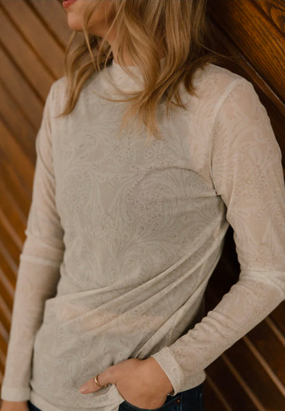 Tooled in Ivory Mesh Top