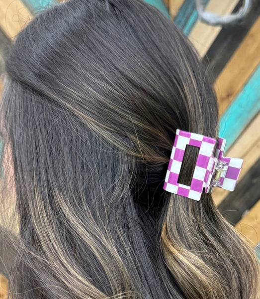 Mini Checked Funky Purple Clip