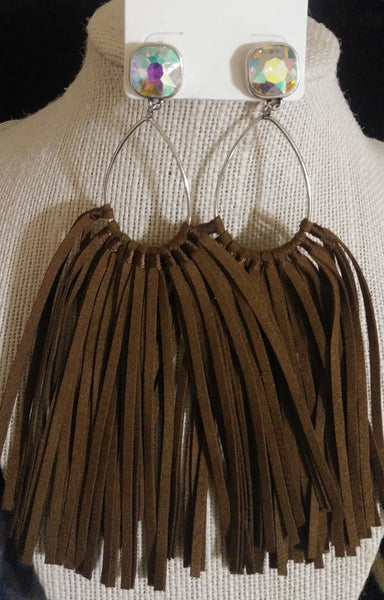 Large Fringe Earrings w/ AB Stone