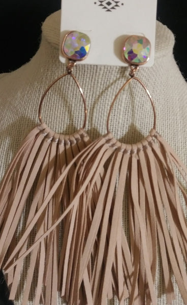 Large Fringe Earrings w/ AB Stone