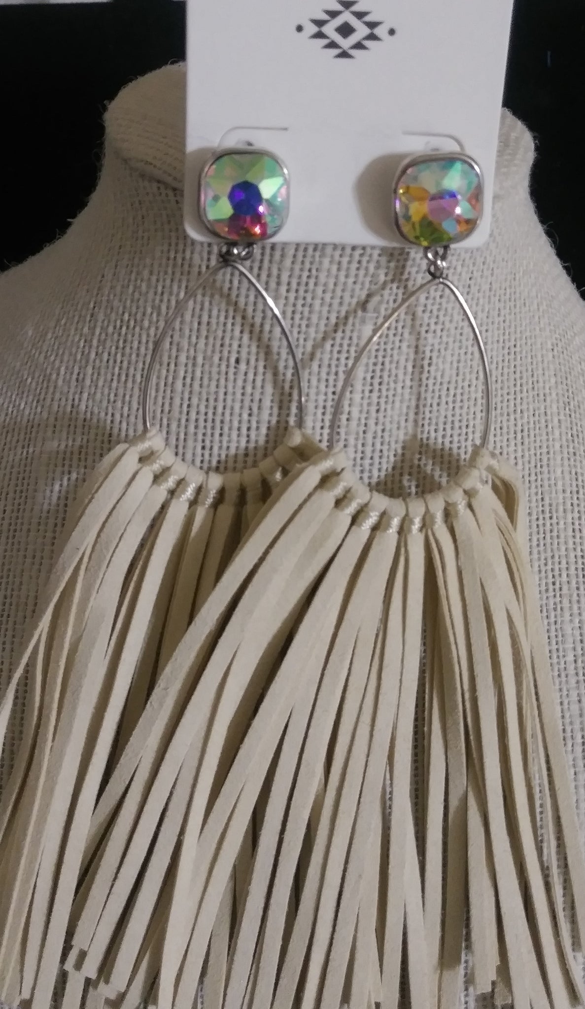 Large Fringe Earrings w/ AB Stone