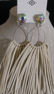 Large Fringe Earrings w/ AB Stone