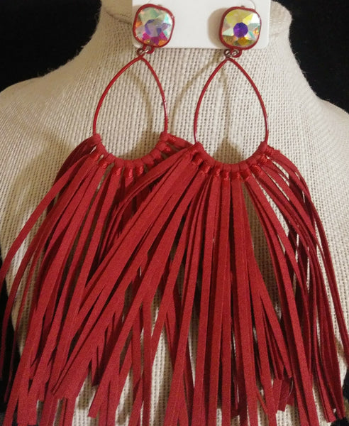 Large Fringe Earrings w/ AB Stone