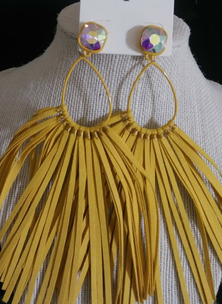 Large Fringe Earrings w/ AB Stone