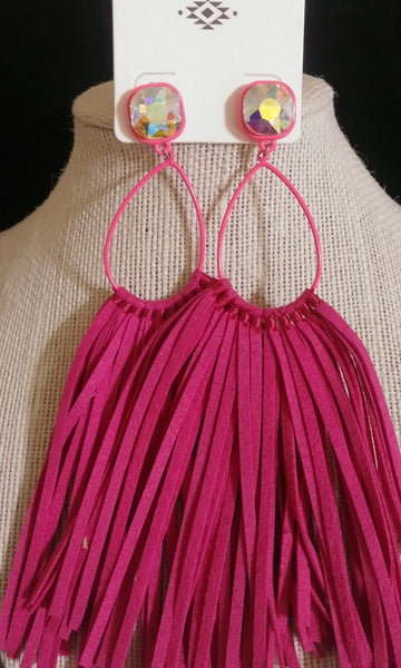 Large Fringe Earrings w/ AB Stone