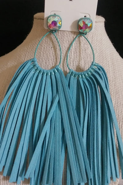 Large Fringe Earrings w/ AB Stone