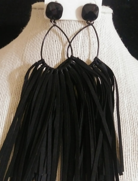 Large Fringe Earrings w/ AB Stone