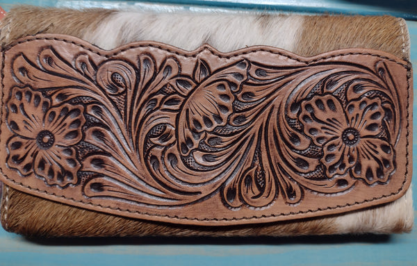 Tooled Leather & Hide Wallet - Trifold