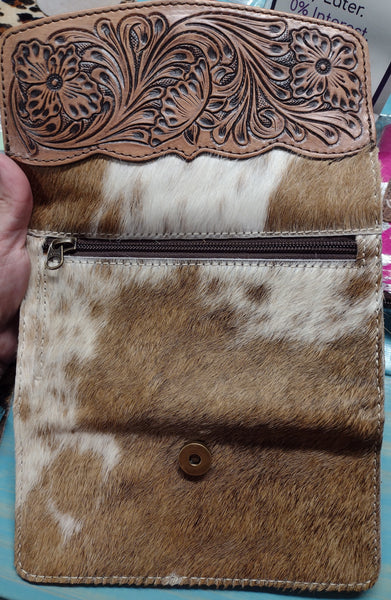 Tooled Leather & Hide Wallet - Trifold