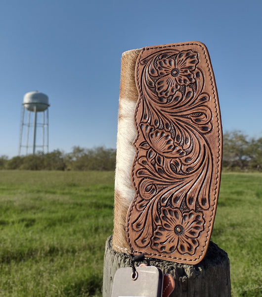 Tooled Leather & Hide Wallet - Trifold