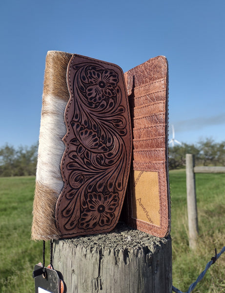 Tooled Leather & Hide Wallet - Trifold