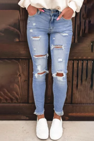 Light Blue Washed Ripped Jeans