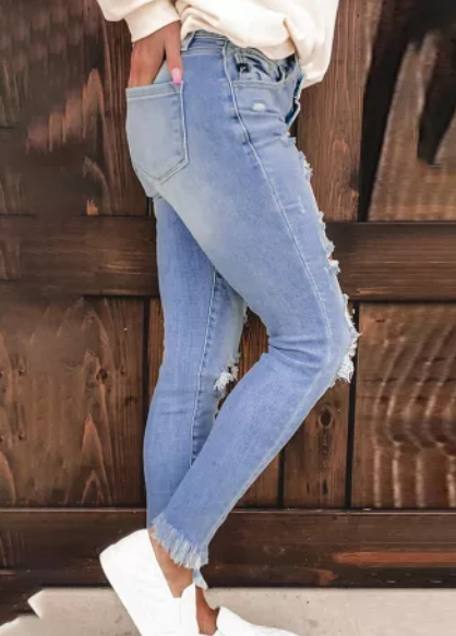 Light Blue Washed Ripped Jeans