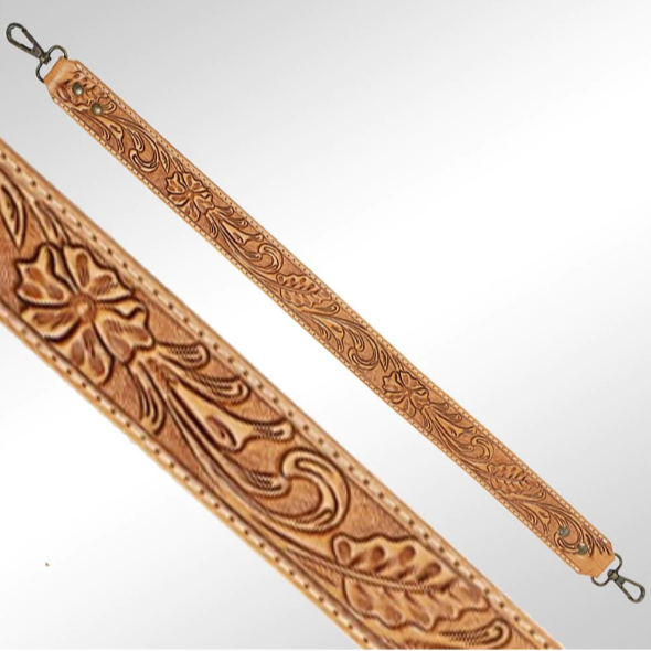 Tooled Crossbody Strap - Tan