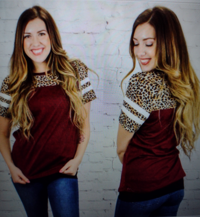 Maroon Cheetah & Striped Half-Sleeve