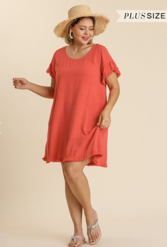 Coral Linen Dress - Plus Size