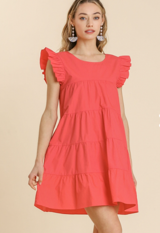 Poplin Sleeve Dress - Watermelon