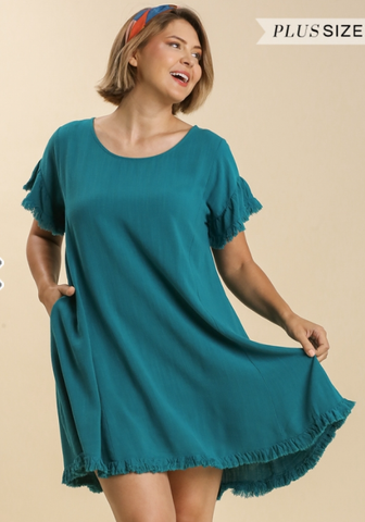 Teal Linen Dress - Plus Size