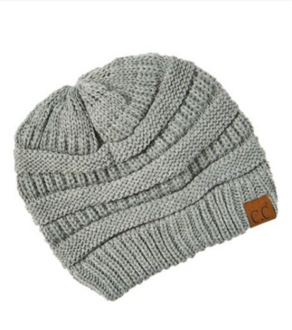 C.C. Solid Knit Cable Beanie - Light Grey