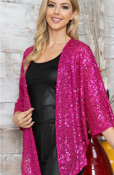 Sequined Open Cardigan - Fuchsia