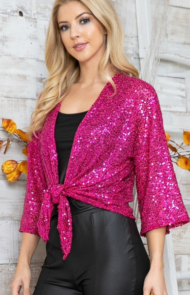 Sequined Open Cardigan - Fuchsia