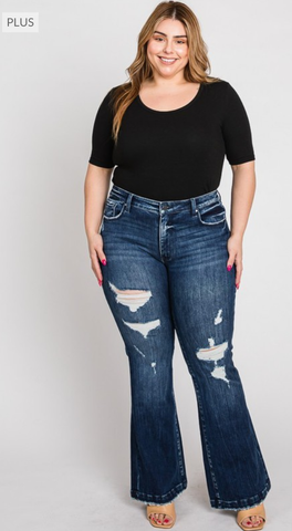 Mid-Rise Stretch Flare w/ Trouser Hem - Plus Size